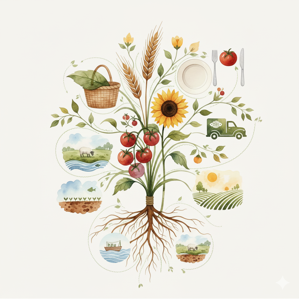 Food supply chain traceability illustration